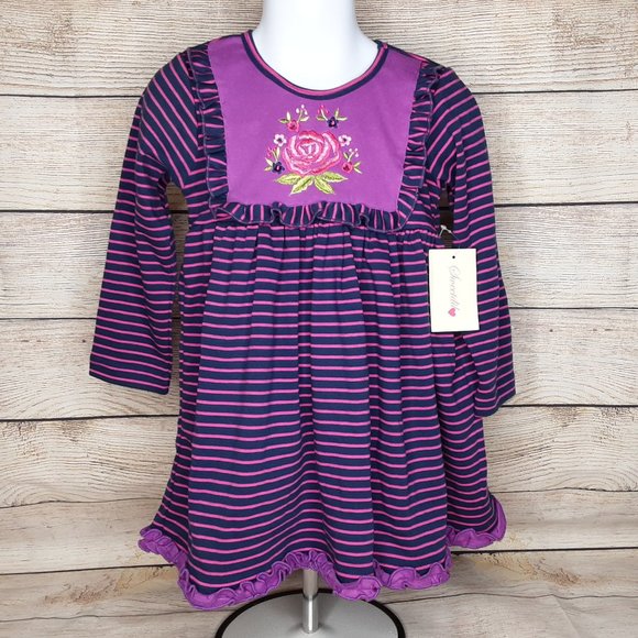 'SWEETDIL' RUFFLE TRIM EMBROIDERED STITCHING LONG SLEEVE COZY TODDLER DRESS/TOP - Picture 15 of 15